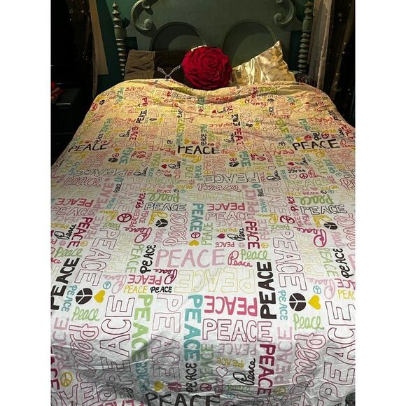 Colorful POTTERY BARN TEEN full queen duvet cover PEACE - Picture 1 of 7